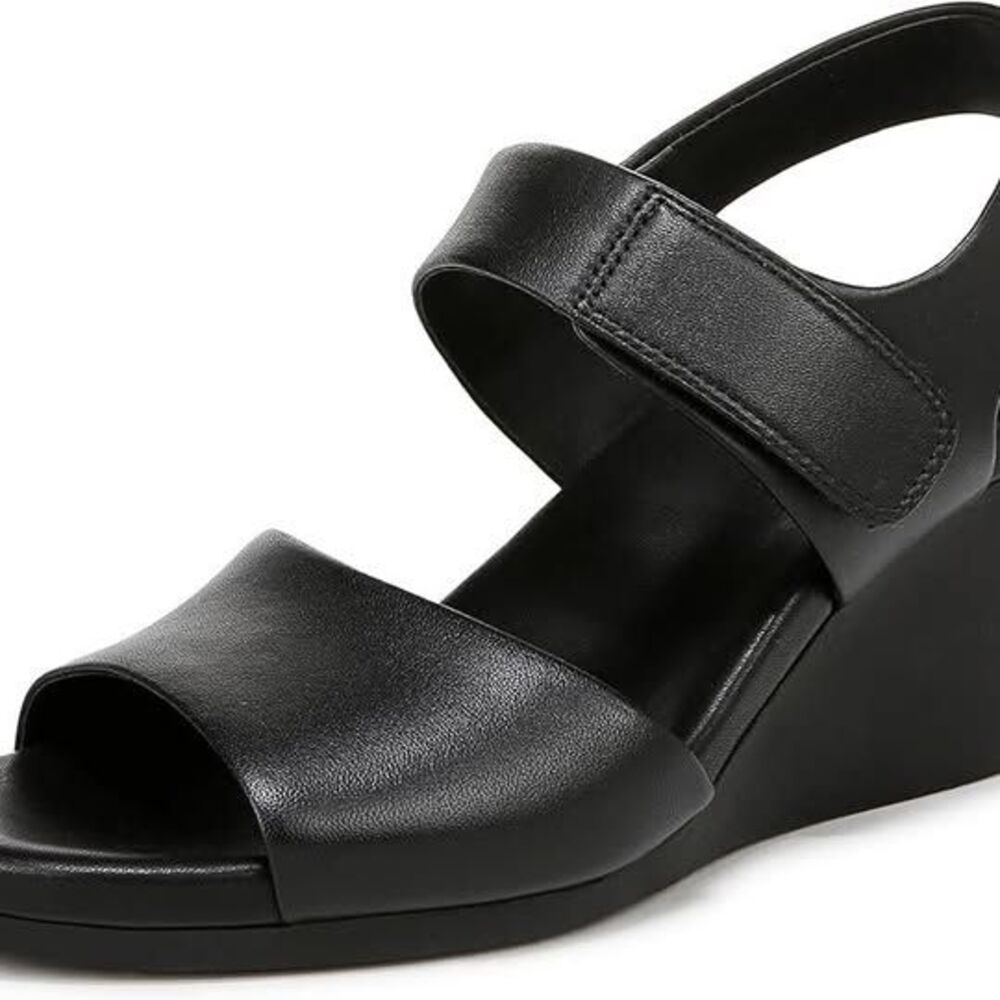 Naturalizer Womens Imani Wedge Sandal Black Leather 11 M